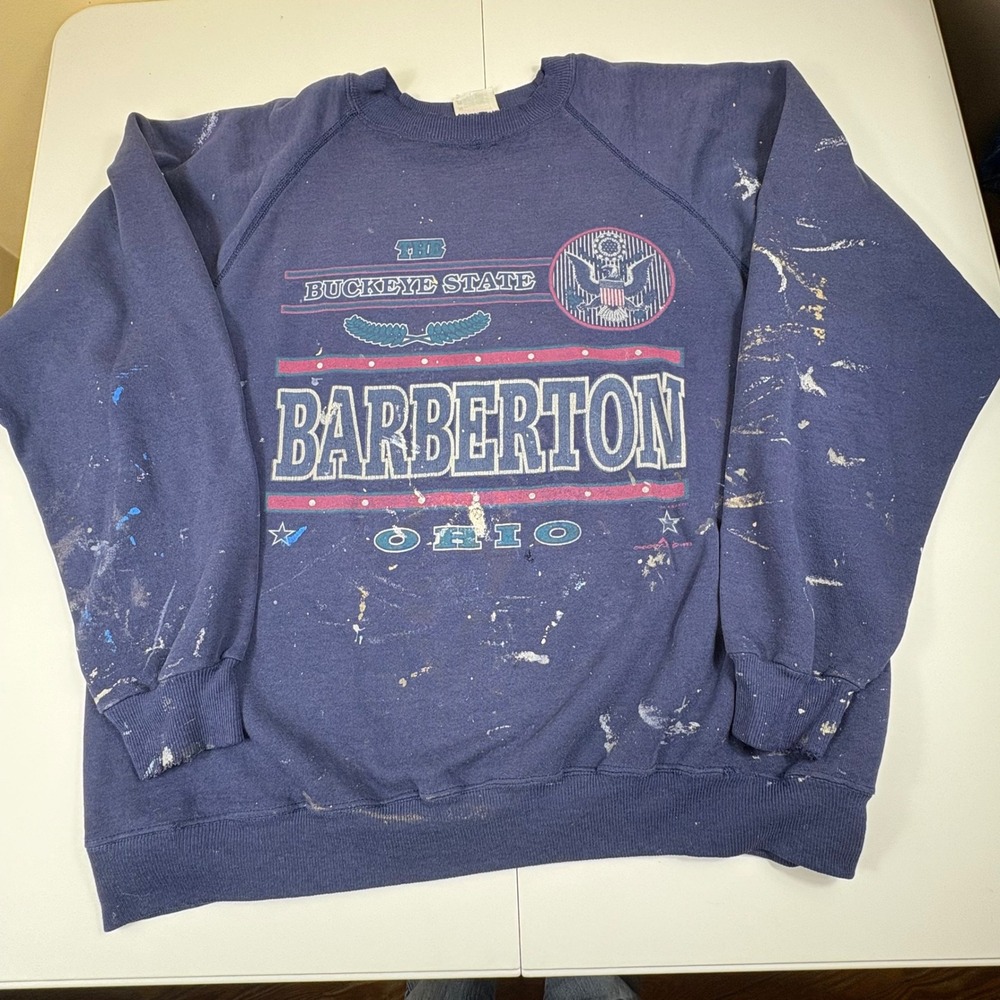 Vintage 1993‎ Barberton Ohio Sweatshirt XL Paint Splatter Distressed USA
